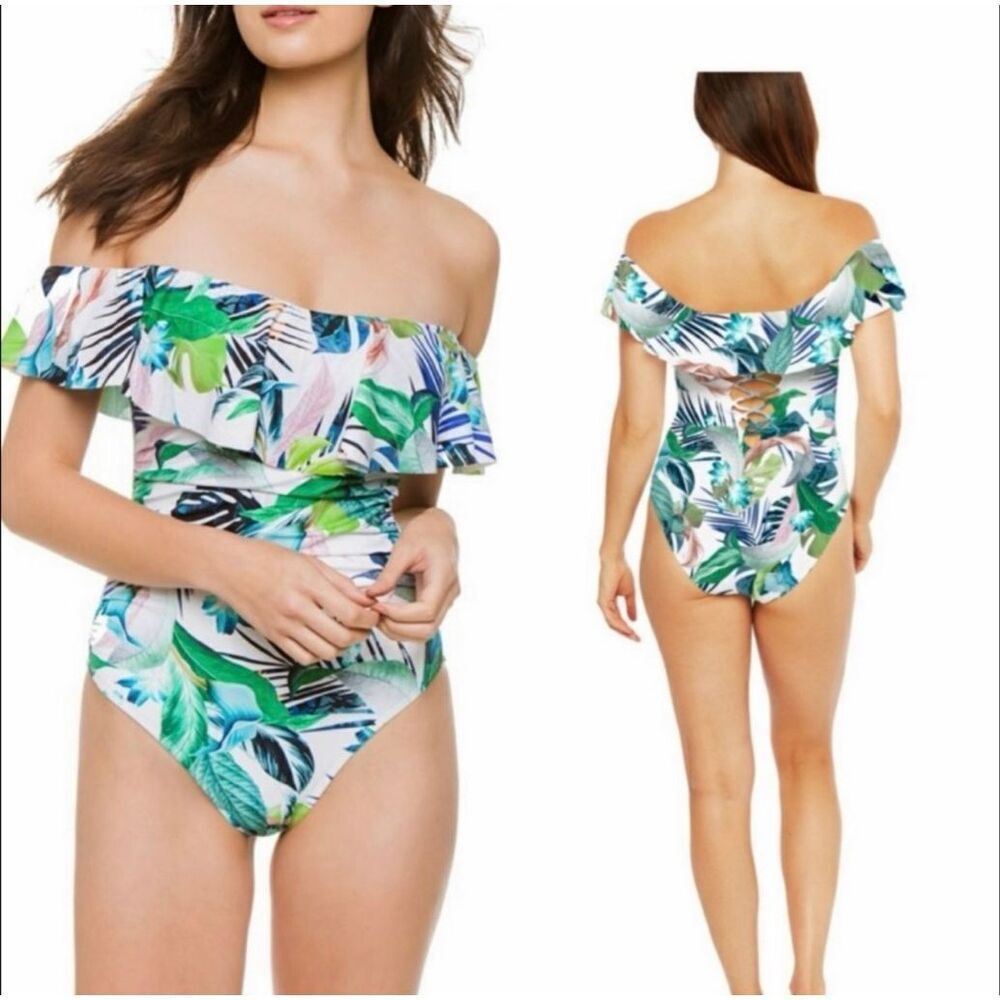 La Blanca NWT size 2 In The Moment one-piece swimsuit off the shoulder ruffle